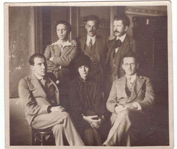 Meeting with Philip Kozytsky in Lviv, 1927. Antin Rudnytsky, Kozytsky’s wife and Philip Kozytsky (sitting); Vasyl Barvinsky, Bogdan Berezhnytsky, Stanislav Lyudkevich (standing)