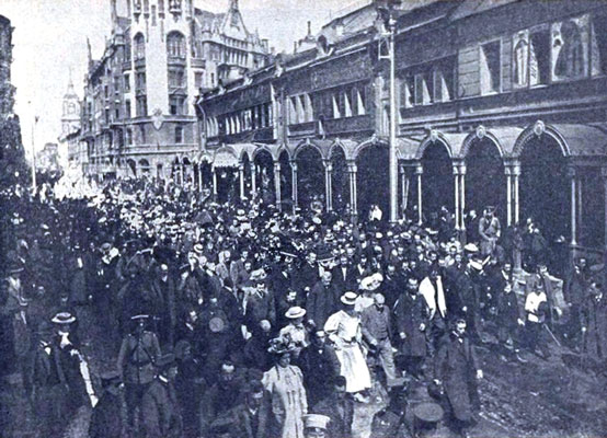 The funeral of Rimsky-Korsakov. Funeral procession on Voznesensky Avenue.