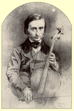 Offenbach as a young cello virtuoso, drawing by Alexandre Laemlein from 1850